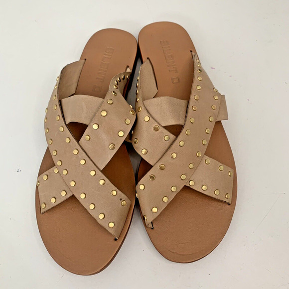 Women's Silent D Flat Sandals Flats Cross Strap‎ Studded Gold 41 US 10 - Picture 1 of 5
